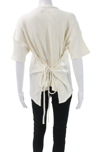 Base Range Womens Basic Ivory Organic Cotton Tie Neck Tee Short Sleeve Size 2XS