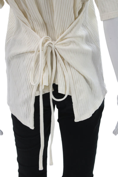 Base Range Womens Basic Ivory Organic Cotton Tie Neck Tee Short Sleeve Size 2XS