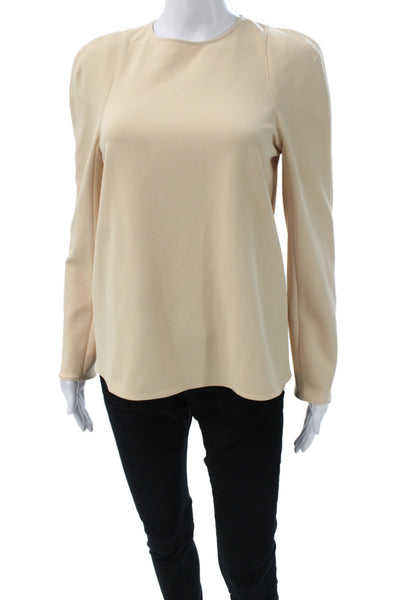 Tibi Women Basic Beige Long Sleeve Round Neck Blouse Zip Size 0