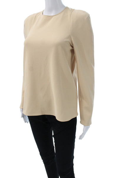 Tibi Women Basic Beige Long Sleeve Round Neck Blouse Zip Size 0