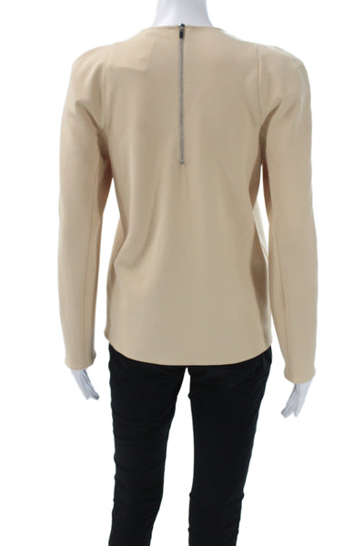 Tibi Women Basic Beige Long Sleeve Round Neck Blouse Zip Size 0