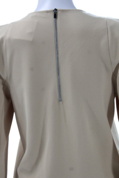 Tibi Women Basic Beige Long Sleeve Round Neck Blouse Zip Size 0