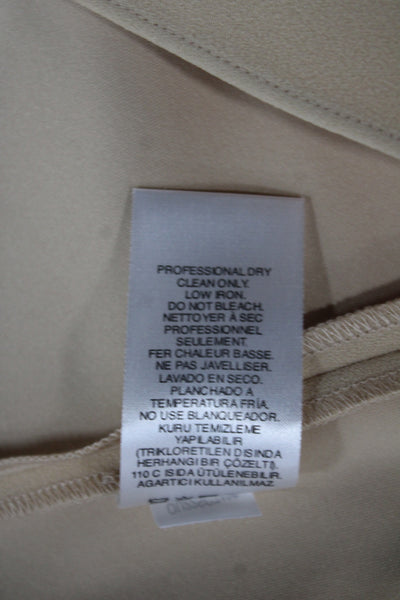 Tibi Women Basic Beige Long Sleeve Round Neck Blouse Zip Size 0