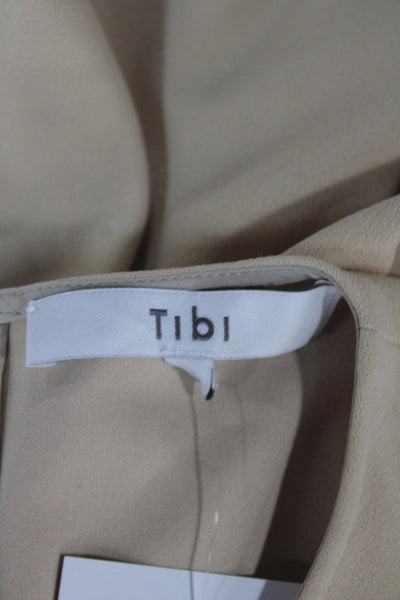 Tibi Women Basic Beige Long Sleeve Round Neck Blouse Zip Size 0