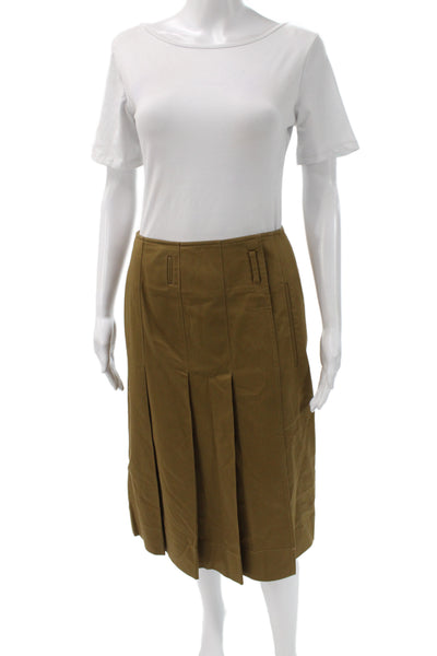 Tibi Womens Pleated Brown Cotton Skirt Zip Knee Length Size 0