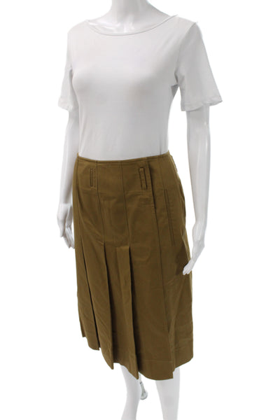 Tibi Womens Pleated Brown Cotton Skirt Zip Knee Length Size 0