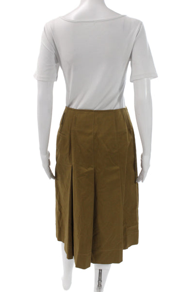 Tibi Womens Pleated Brown Cotton Skirt Zip Knee Length Size 0