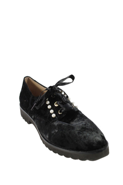 Karl Lagerfeld Womens Velvet Embellished Oxfords Black Size 7.5M