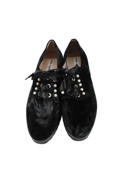 Karl Lagerfeld Womens Velvet Embellished Oxfords Black Size 7.5M