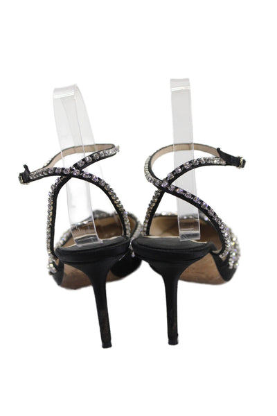 Jimmy Choo Womens Satin Jeweled Pointed Toe Slingbacks Pumps Black Size 40 10