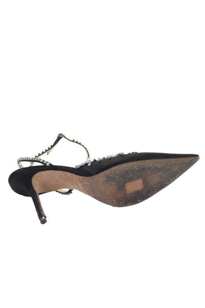 Jimmy Choo Womens Satin Jeweled Pointed Toe Slingbacks Pumps Black Size 40 10