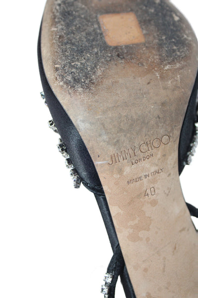 Jimmy Choo Womens Satin Jeweled Pointed Toe Slingbacks Pumps Black Size 40 10