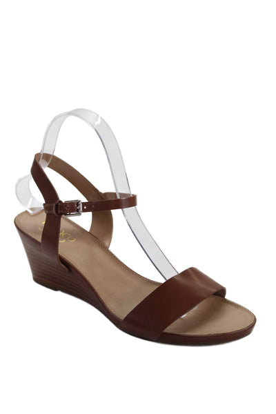 Franco Sarto Womens Leather Dulce Slingbacks Wedge Sandals Brown Size 8 Medium