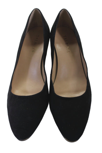 Talbots Womens Suede Slide On Medium Heel Pumps Black Gold Size 8 Medium