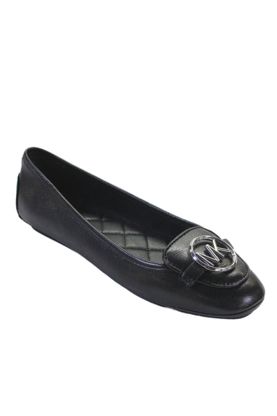 Michael Michael Kors Womens Leather Silver Tone Ballet Flats Black Size 8 Medium