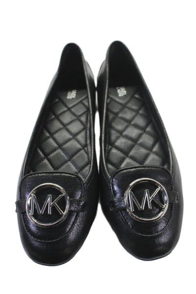 Michael Michael Kors Womens Leather Silver Tone Ballet Flats Black Size 8 Medium