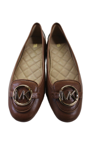 Michael Michael Kors Womens Leather Logo Ballet Flats Brown Size 8 Medium