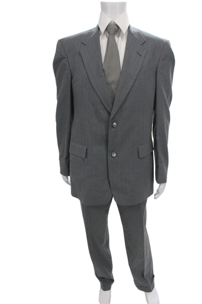 Hart Schaffner Marx Mens Gray Striped 2 Piece Wool Suit Size 40