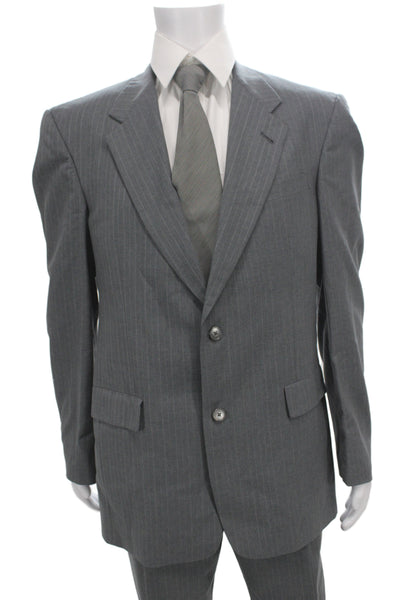 Hart Schaffner Marx Mens Gray Striped 2 Piece Wool Suit Size 40
