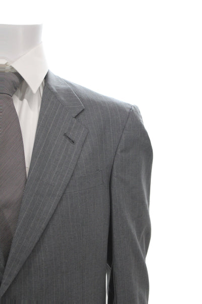 Hart Schaffner Marx Mens Gray Striped 2 Piece Wool Suit Size 40