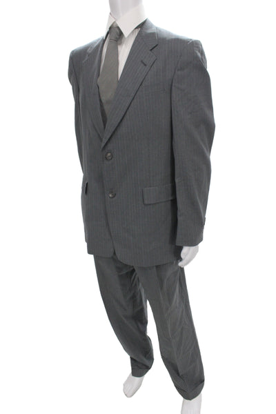 Hart Schaffner Marx Mens Gray Striped 2 Piece Wool Suit Size 40