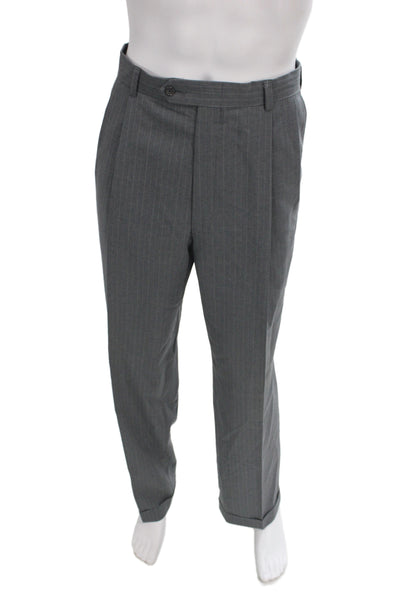 Hart Schaffner Marx Mens Gray Striped 2 Piece Wool Suit Size 40