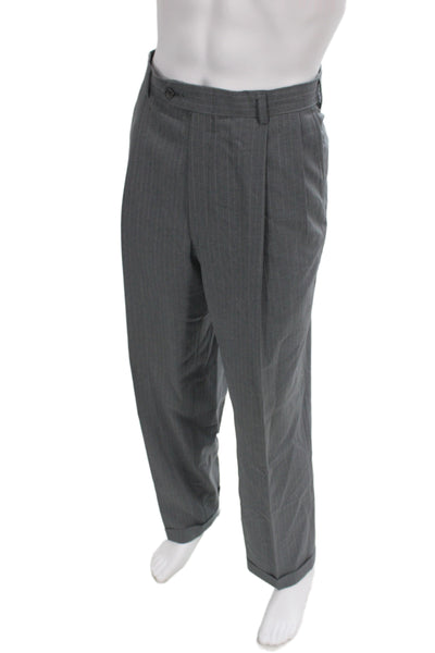 Hart Schaffner Marx Mens Gray Striped 2 Piece Wool Suit Size 40