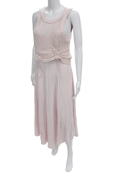 Anthropologie Women Tank Dress Pink Scoop Neck Sleeveless Long Cotton Size M