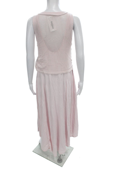 Anthropologie Women Tank Dress Pink Scoop Neck Sleeveless Long Cotton Size M