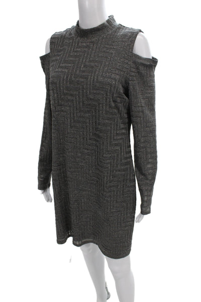 1. State Women Gray Geometric Sheath Dress Long Sleeve Mock Neck Zip Size L