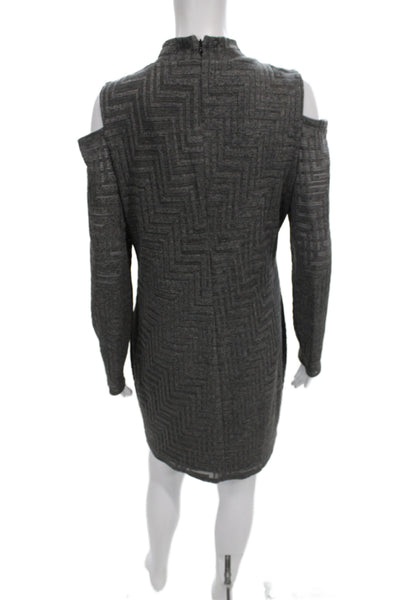 1. State Women Gray Geometric Sheath Dress Long Sleeve Mock Neck Zip Size L