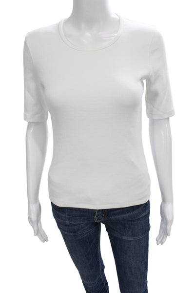La Ligne Women White Basic Short Sleeve Round Neck Cotton T-Shirt Size XS