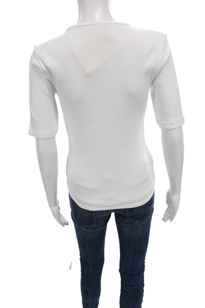 La Ligne Women White Basic Short Sleeve Round Neck Cotton T-Shirt Size XS