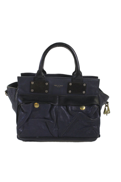 Rag & Bone Womens Leather Color Block Zip Small Satchel Handbag Blue Black