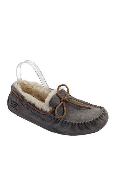 Ugg Womens Suede Sherpa Lined Slip On Moccasins Shoes Gray Size 9