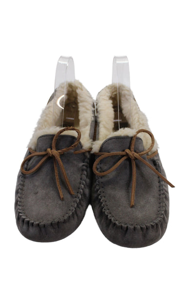Ugg Womens Suede Sherpa Lined Slip On Moccasins Shoes Gray Size 9