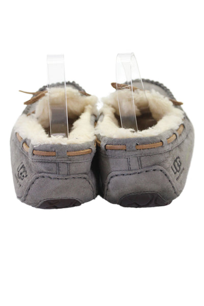 Ugg Womens Suede Sherpa Lined Slip On Moccasins Shoes Gray Size 9