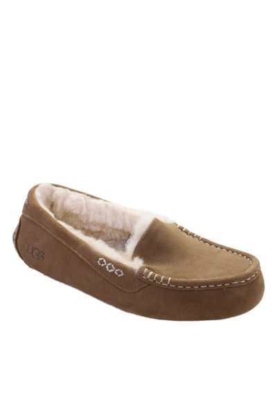 Ugg Womens Suede Sherpa Lined Slip On Moccasins Shoes Chestnut Size 9