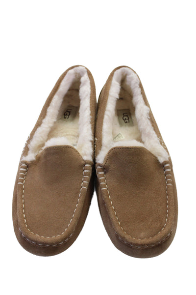 Ugg Womens Suede Sherpa Lined Slip On Moccasins Shoes Chestnut Size 9