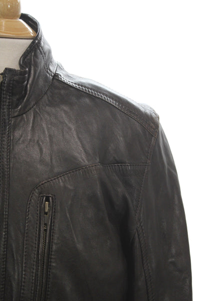 Cole Haan Mens Brown Lambskin Biker Jacket Zip Size L