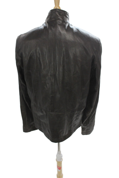 Cole Haan Mens Brown Lambskin Biker Jacket Zip Size L