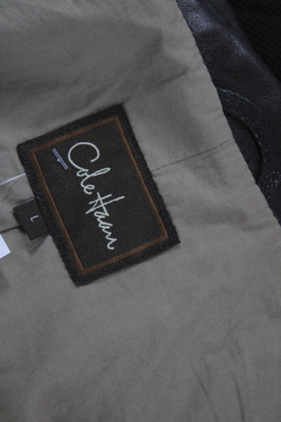 Cole Haan Mens Brown Lambskin Biker Jacket Zip Size L