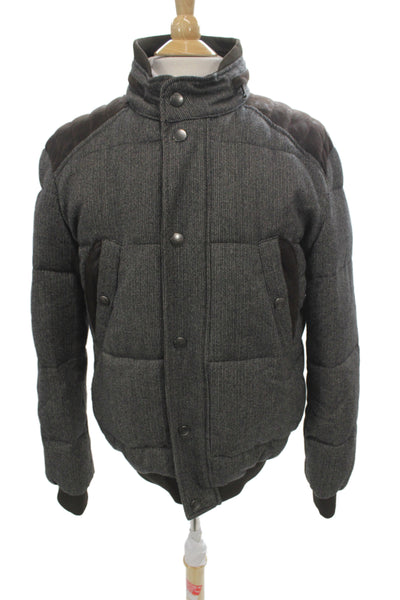 Zara Man Mens Bomber Jacket Gray Wool Herringbone Snap Size 2XL