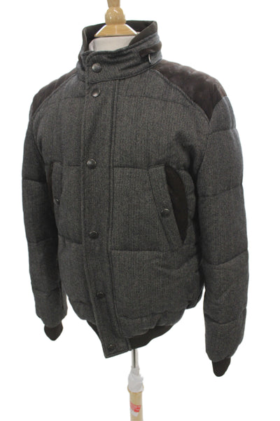 Zara Man Mens Bomber Jacket Gray Wool Herringbone Snap Size 2XL