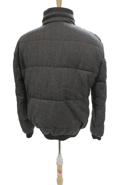 Zara Man Mens Bomber Jacket Gray Wool Herringbone Snap Size 2XL