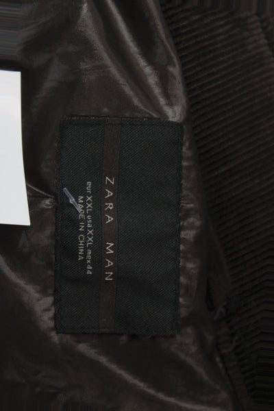 Zara Man Mens Bomber Jacket Gray Wool Herringbone Snap Size 2XL