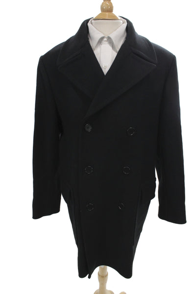 Theory Mens Pea Coat Black Wool Button Size XL