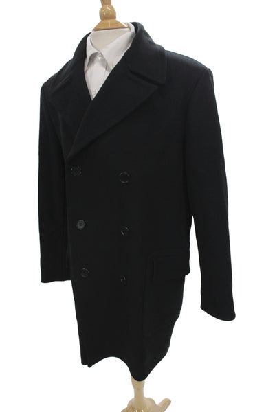 Theory Mens Pea Coat Black Wool Button Size XL