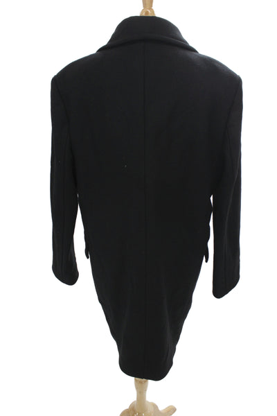 Theory Mens Pea Coat Black Wool Button Size XL