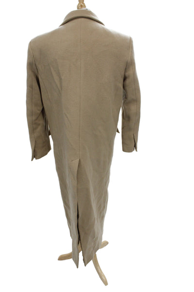 Zara Women Overcoat Beige Button Polyester Long Sleeve Size M